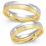 Marrying 585 Weiss / Gelbgold, 5,00 mm Breite, seidenmatt und poliert, 1 Brillant 0,05 ct TW/SI,