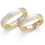 Marrying 585 Weiss / Gelbgold, 5,00 mm Breite, seidenmatt, 1 Brillant 0,05 ct TW/SI,