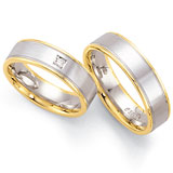 Marrying 585 Weiss / Gelbgold, 6,0 mm Breite, seidenmatt / poliert, 1 Brillant 0,02 ct TW/SI,