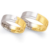 Marrying 585 Gelbgold / Weissgold, 6,0 mm Breite, seidenmatt / sandmatt, 1 Brillant - Prinzess 0,05 ct TW/VVSI,