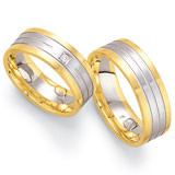 Marrying 585 Gelbgold / Weissgold, 7,0 mm Breite, seidenmatt, Fuge poliert, 1 Brillant 0,02 ct TW/SI,