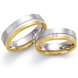 Marrying 585 Gelbgold / Weissgold, 6,0 mm Breite, seidenmatt, 1 Brillant - Prinzess 0,05 ct TW/VVSI,
