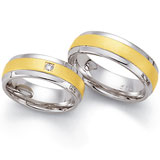 Marrying 585 Weiss-Gelbgold, 7,0 mm Breite, seidenmatt / poliert, 1 Brillant 0,02 ct TW/SI,