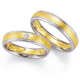 Marrying 585 Weiss / Gelbgold, 5,00 mm Breite, seidenmatt / poliert, 1 Brillant 0,04 ct TW/SI,