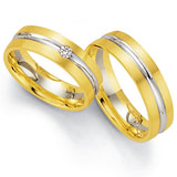 Marrying 585 Weiss / Gelbgold, 6,00 mm Breite, seidenmatt / poliert, 1 Brillant 0,06 ct TW/SI,