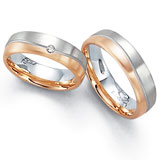 Marrying 585 Weiss-Rotgold, 6,00 mm Breite, seidenmatt, 1 Brillant 0,035 ct TW/SI,