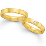 Trarigue 585 Gelbgold, 4,5 mm Breite, seidenmatt, 1 Princess - Diamant 0,105 ct TW/VVSI,
