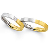Marrying 585 Gelbgold / Weissgold, 3,5 mm Breite, seidenmatt, 1 Brillant 0,14 ct TW/SI,