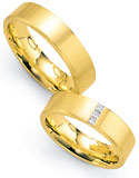 Marrying 585 Gelbgold, 5,5 mm Breite, seidenmatt, 3 Princess - Diamanten 0,075 ct TW/VVSI,