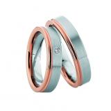 Los anillos de boda Edelstahl /585 Rotgold, 5,00 mm Breite, seidemmatt / poliert, 1 Brillant 0,03 ct. W/SI,