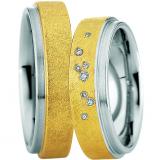 Partnerringe Edelstahl-585 Gelbgold, 6,00 mm Breite, kratzmatt / poliert, 8 Brillanten 0,0675 ct. W/SI,