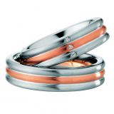 Los anillos de boda Edelstahl /585 Rotgold, 6,00 mm Breite, seidemmatt, 3 Brillanten0,0195 ct. W/SI,