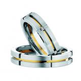 Partnerringe Edelstahl-585 Gelbgold, 5,00 mm Breite, seidenmatt / poliert, 3 Brillanten 0,06 ct. W/SI,