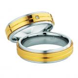 Promise Rings Edelstahl /585 Gelbgold, 6,00 mm Breite, seidenmatt / poliert, 1 Brillant 0,01 ct. W/SI,