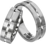 Los anillos de boda Edelstahl, 6,00mm Breite, seidenmatt mit Muster, 1 Zirkonia,