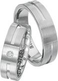 Los anillos de boda Edelstahl, 6,00 mm Breite, seidenmatt und poliertmit Fuge, 1 Zirkonia,