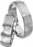 Los anillos de boda Edelstahl, 6,00 mm Breite, seidenmatt / poliert, 1 Zirkonia,