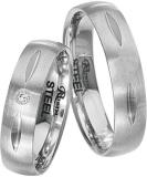 Los anillos de boda Edelstahl, 5,00 mm Breite, seidenmatt mit Muster, 1 Zirkonia,