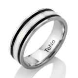 Los anillos de boda 060.1300.D31 Edelstahl /Keramikeinlage / 925 Silber, 6,00 mm Breite, seidenmatt,